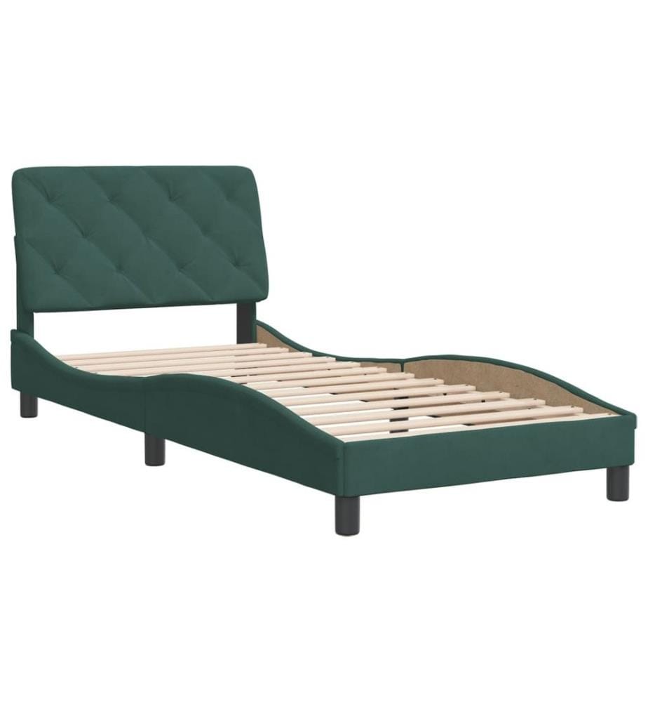Bettgestell mit Kopfteil Dunkelgrün 90x200 cm Samt