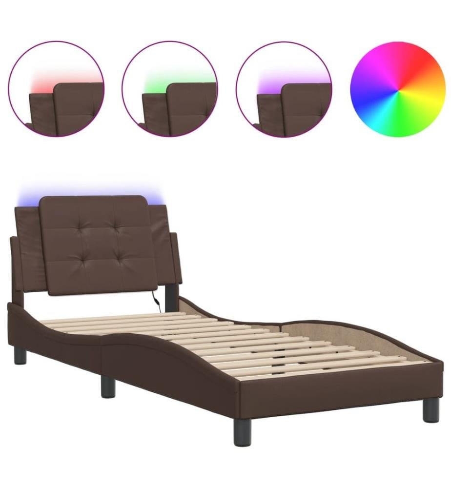 Bettgestell mit LED Braun 90x200 cm Kunstleder