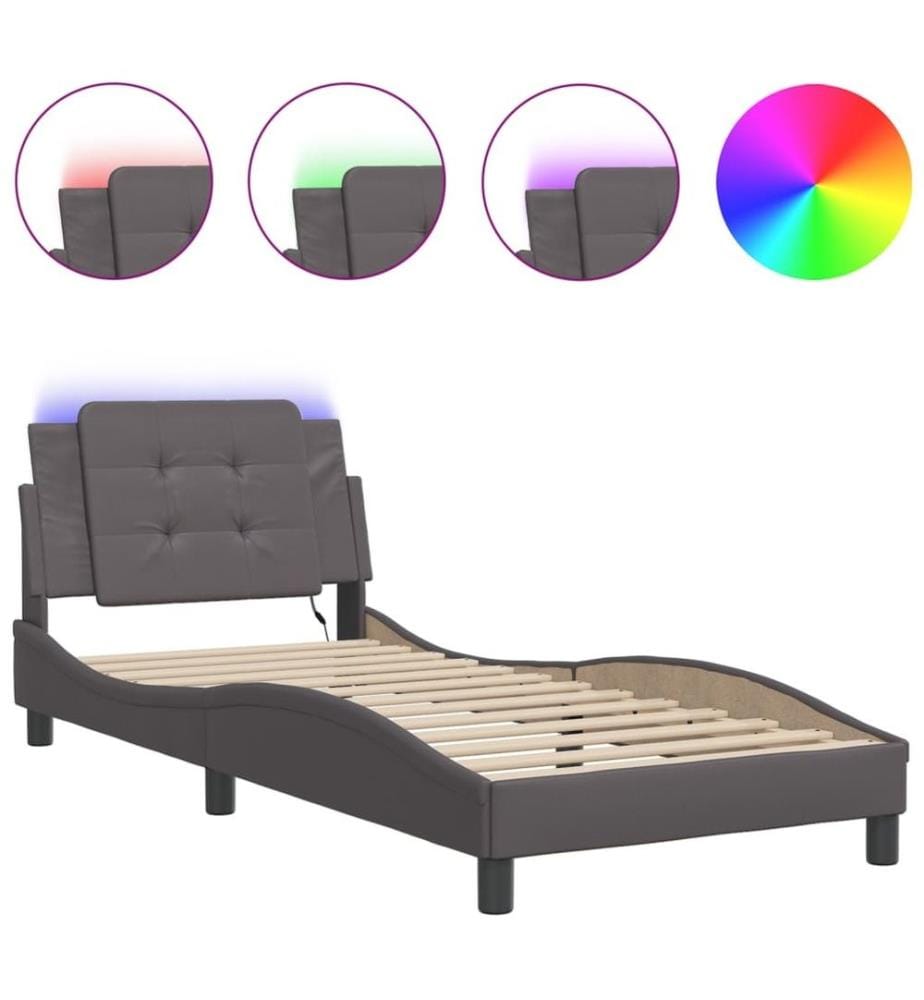 Bettgestell mit LED Grau 100x200 cm Kunstleder