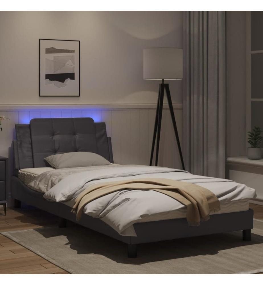 Bettgestell mit LED Grau 100x200 cm Kunstleder