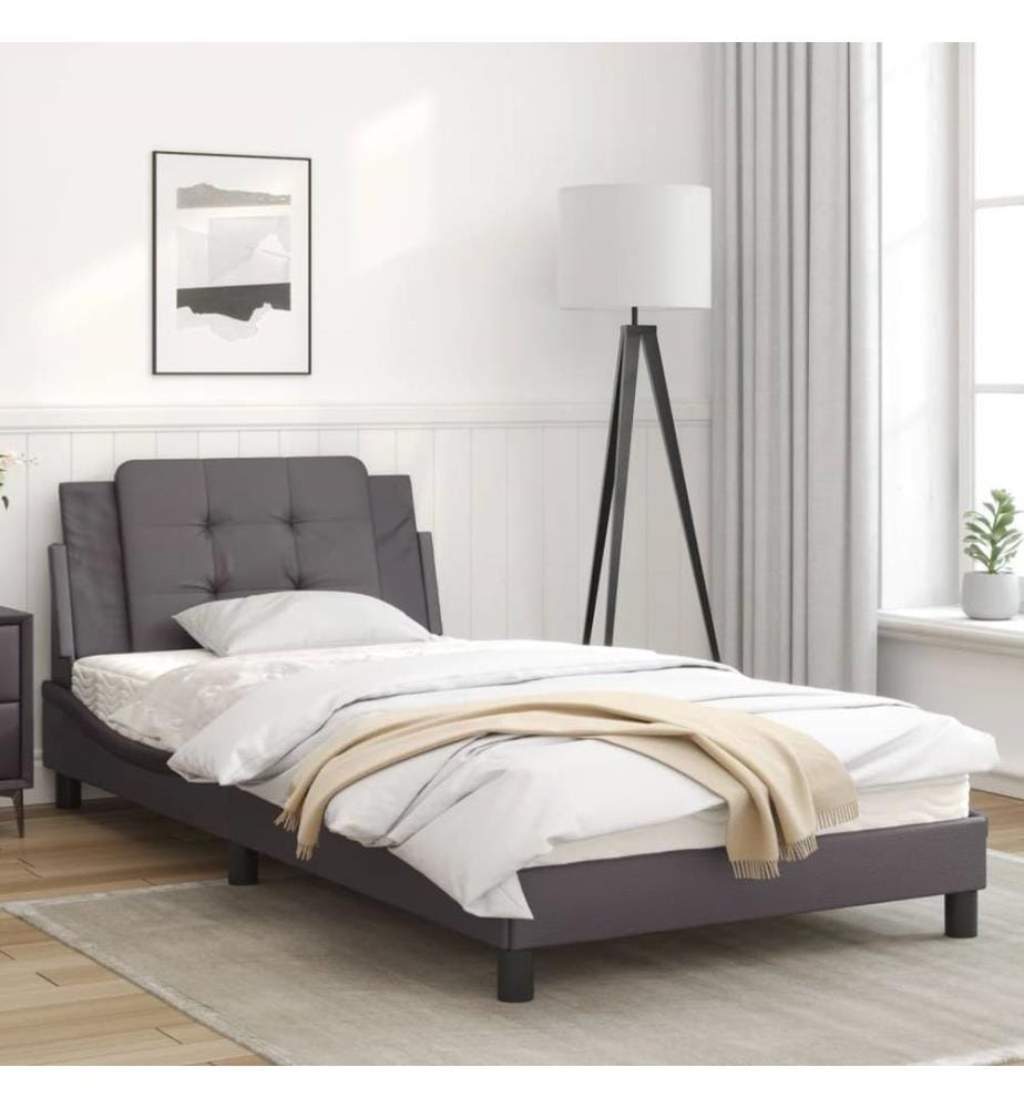 Bettgestell mit LED Grau 100x200 cm Kunstleder