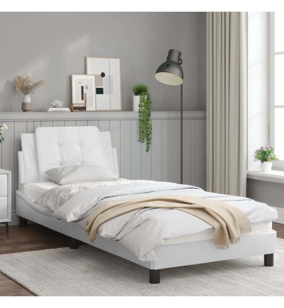 Bettgestell mit Kopfteil Weiss 80x200 cm Kunstleder