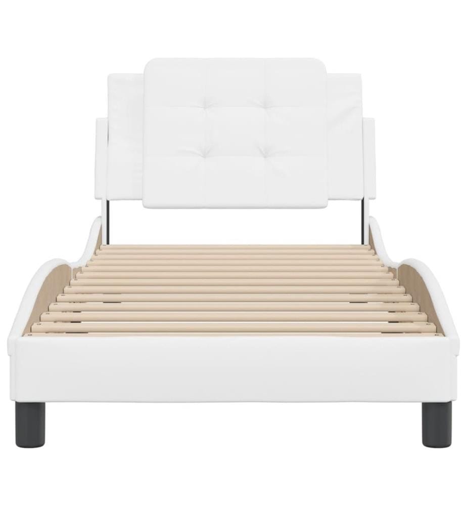 Bettgestell mit Kopfteil Weiss 80x200 cm Kunstleder