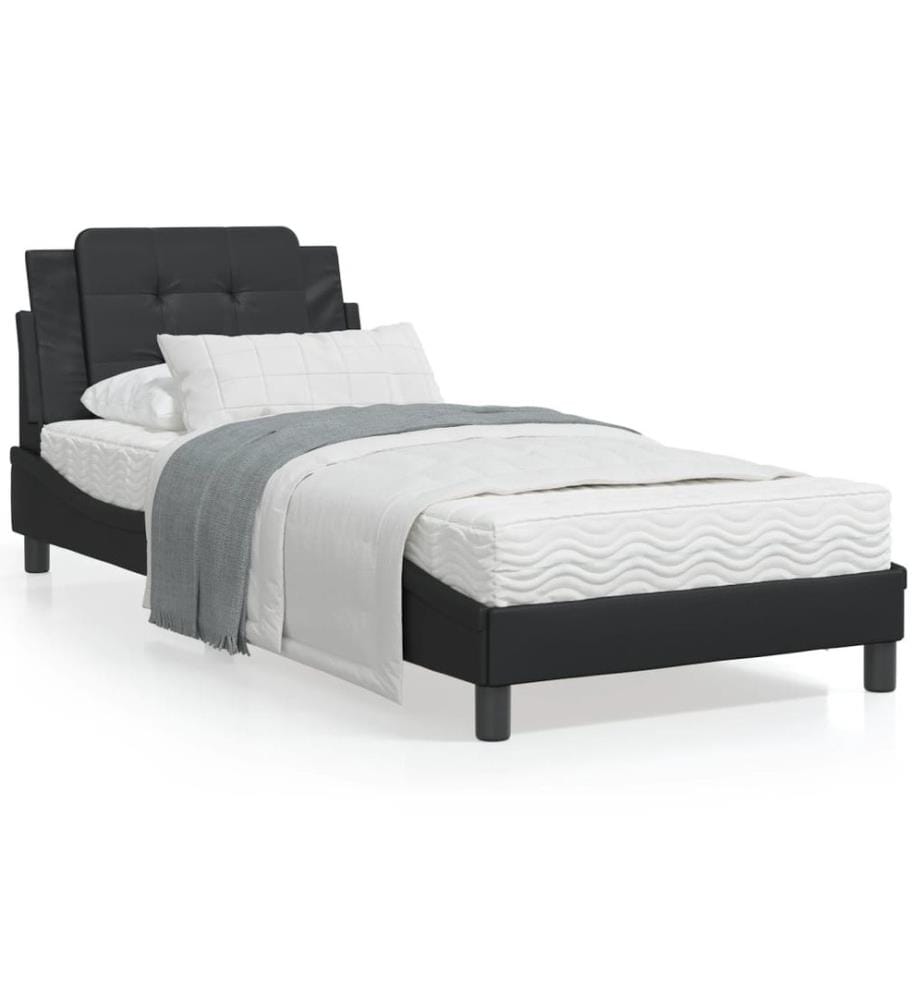 Bett mit Matratze Schwarz 90x190 cm Kunstleder
