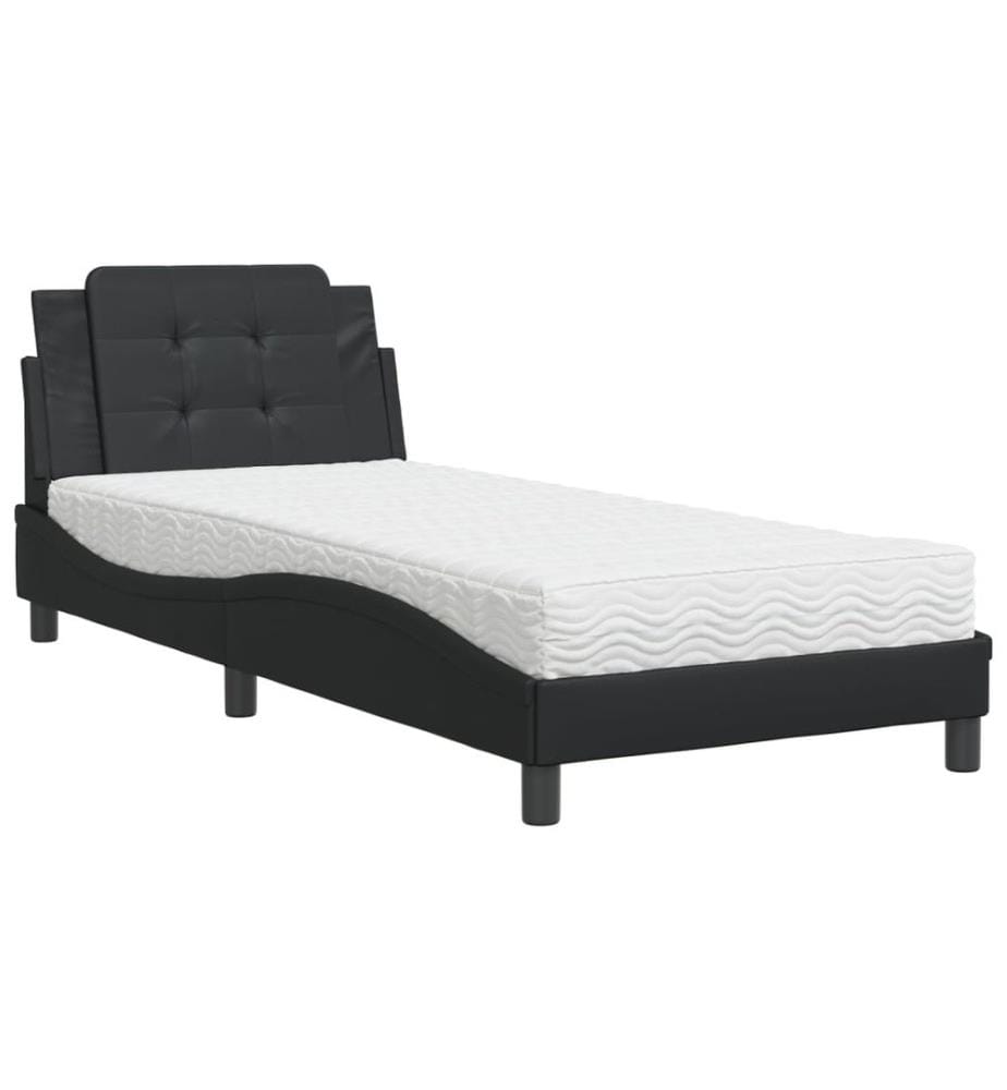 Bett mit Matratze Schwarz 90x190 cm Kunstleder