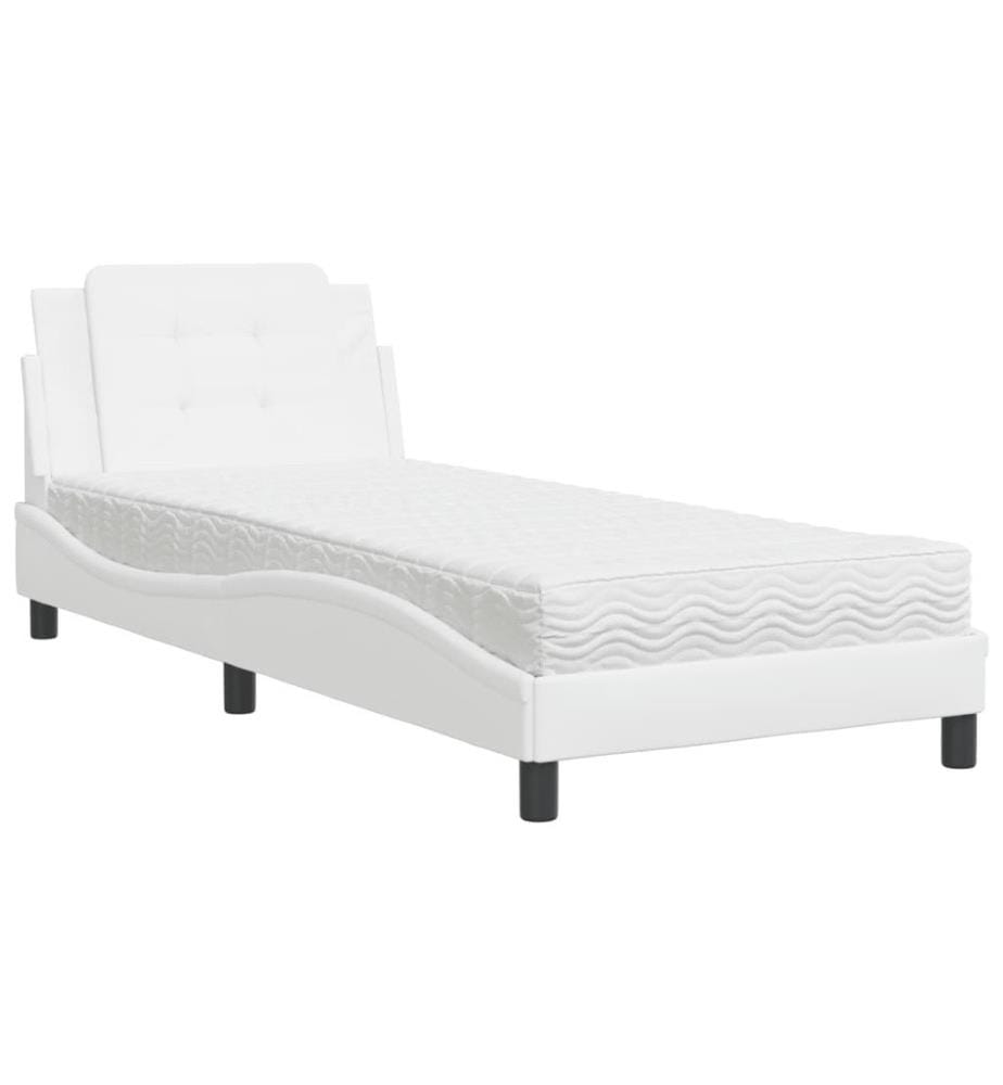 Bett mit Matratze Weiss 100x200 cm Kunstleder