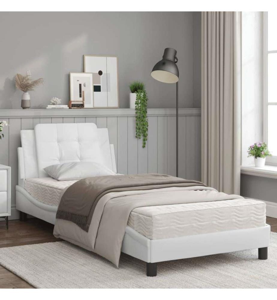 Bett mit Matratze Weiss 100x200 cm Kunstleder