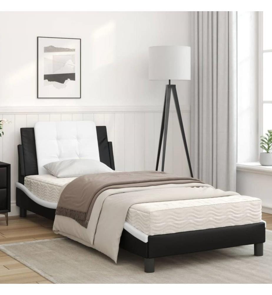 Bett mit Matratze Schwarz und Weiss 100x200 cm Kunstleder