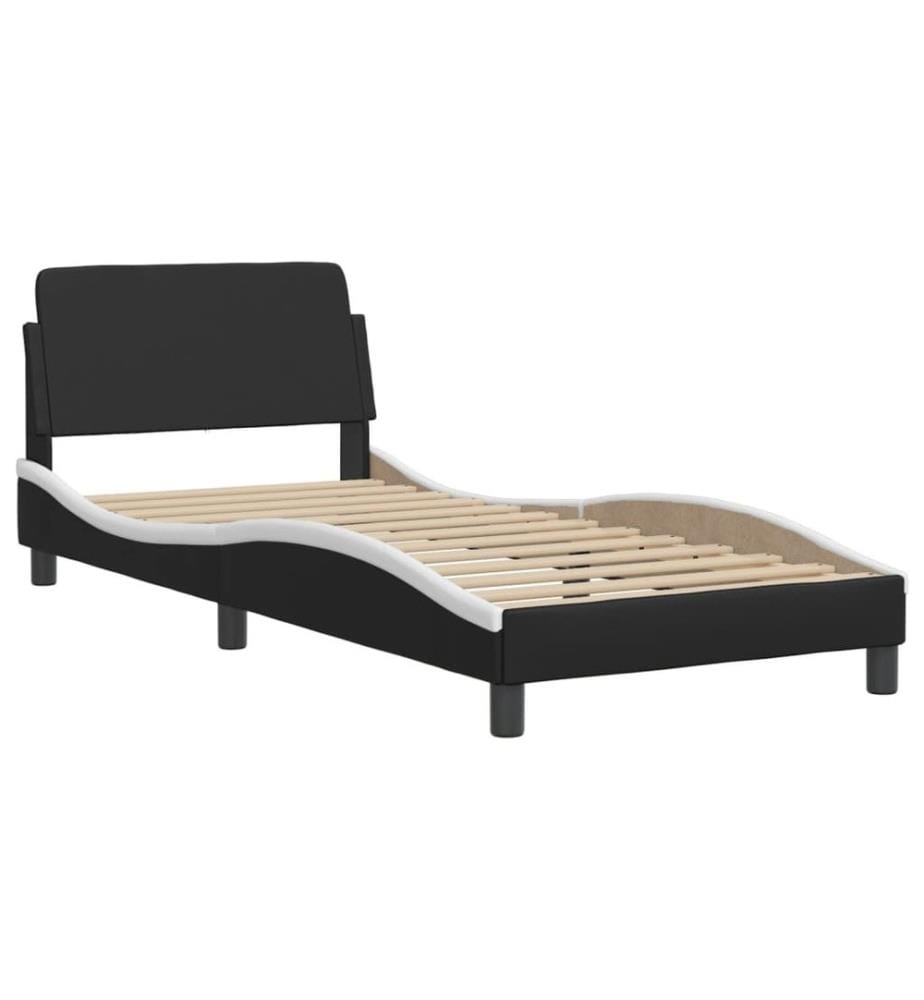 Bett mit Matratze Schwarz und Weiss 100x200 cm Kunstleder