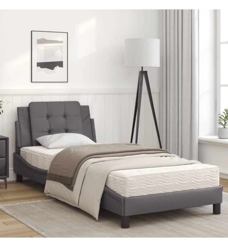 Bett mit Matratze Grau 80x200 cm Kunstleder