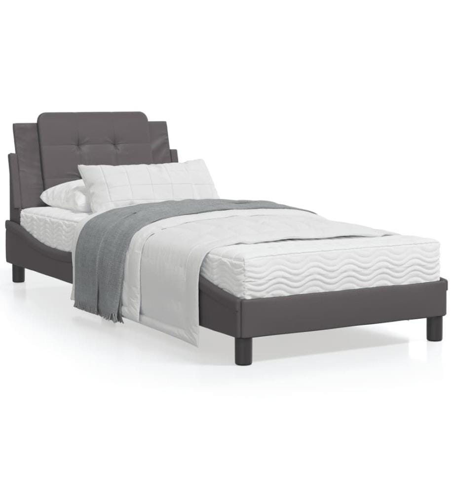 Bettgestell mit LED Grau 90x190 cm Kunstleder