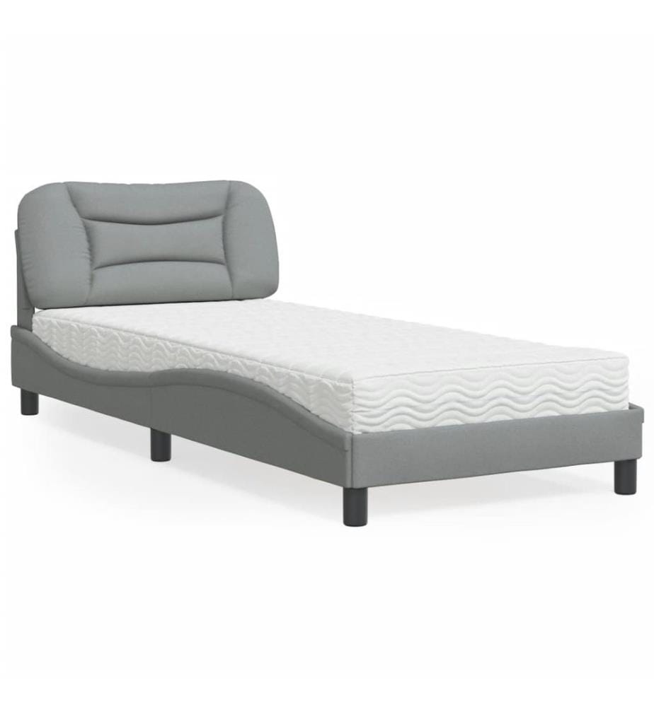 Bett mit Matratze Hellgrau 90x190 cm Stoff