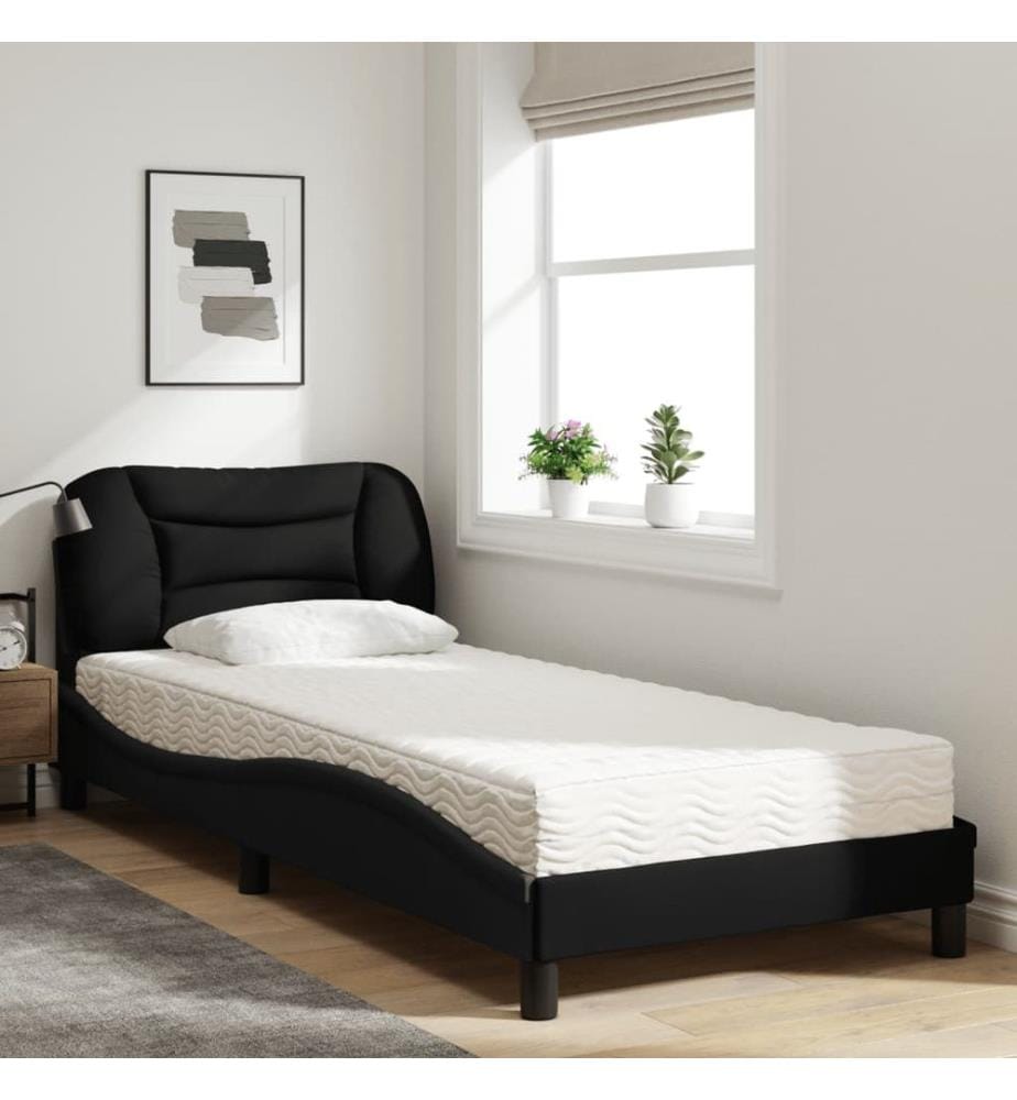 Bett mit Matratze Schwarz 90x190 cm Stoff