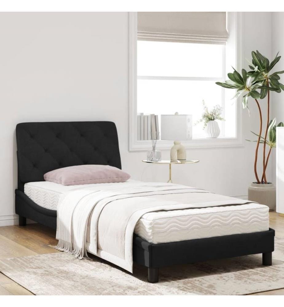 Bett mit Matratze Schwarz 90x200 cm Samt