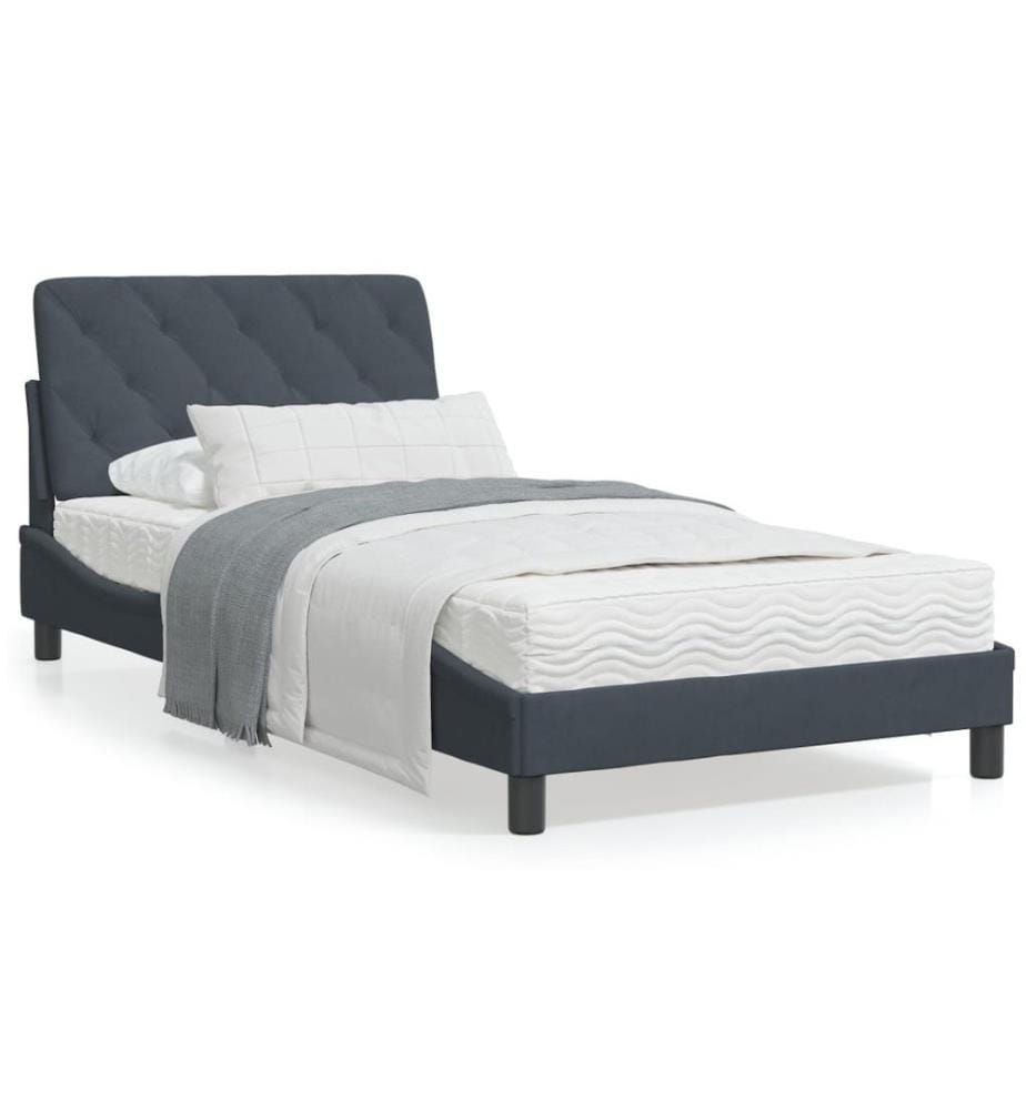 Bett mit Matratze Dunkelgrau 100x200 cm Samt