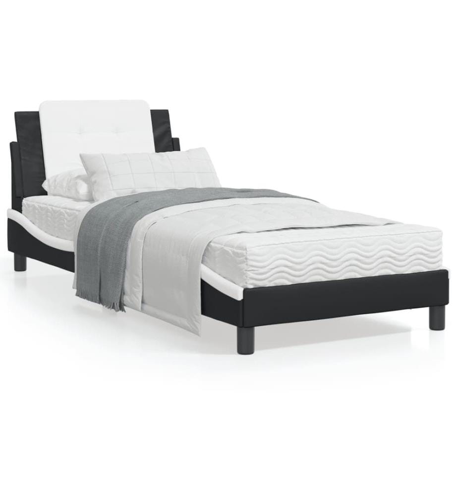 Bettgestell mit LED Schwarz und Weiss 90x190 cm Kunstleder