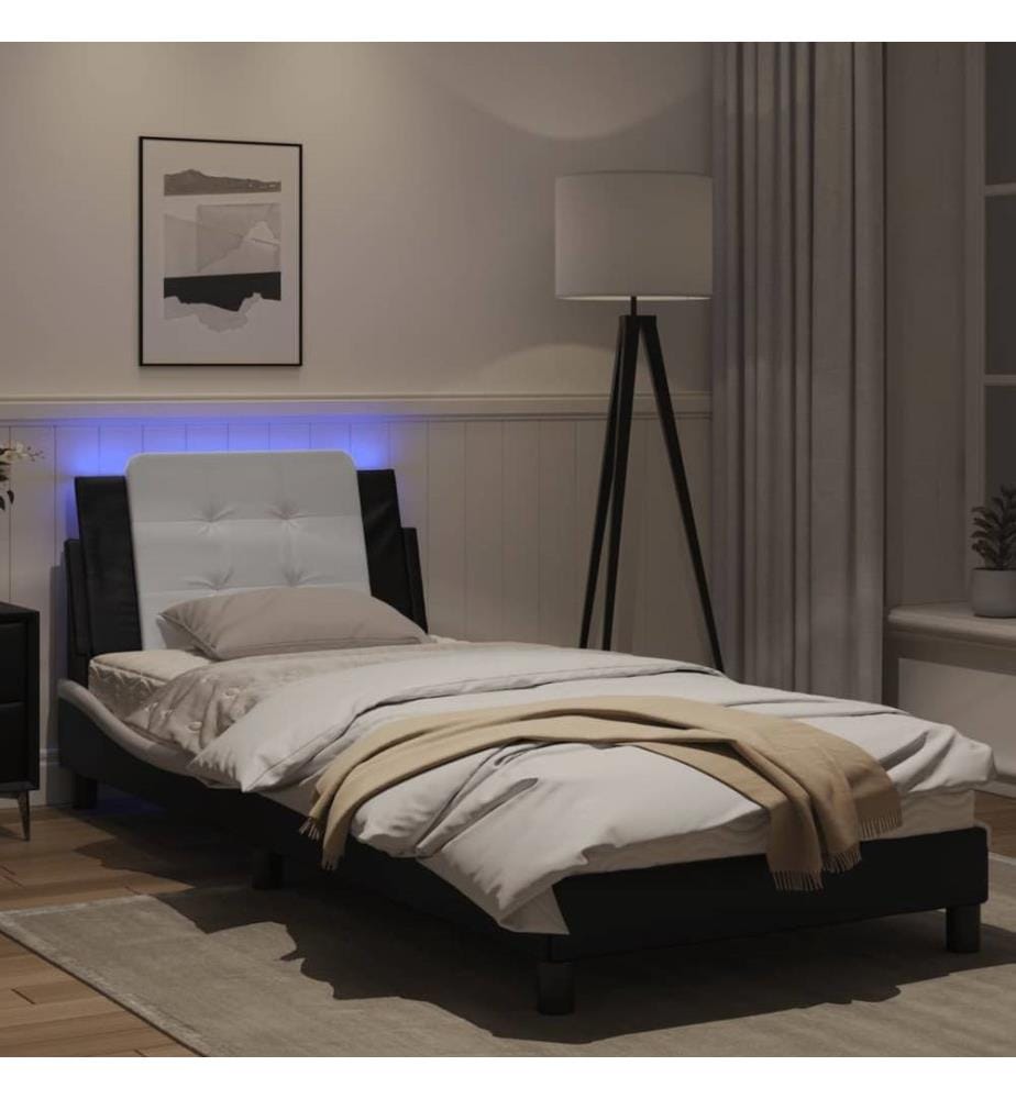 Bettgestell mit LED Schwarz und Weiss 90x190 cm Kunstleder