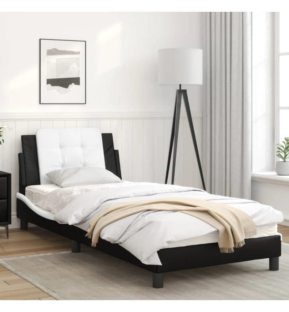 Bettgestell mit LED Schwarz und Weiss 90x190 cm Kunstleder