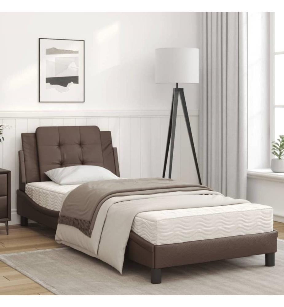 Bett mit Matratze Braun 90x200 cm Kunstleder