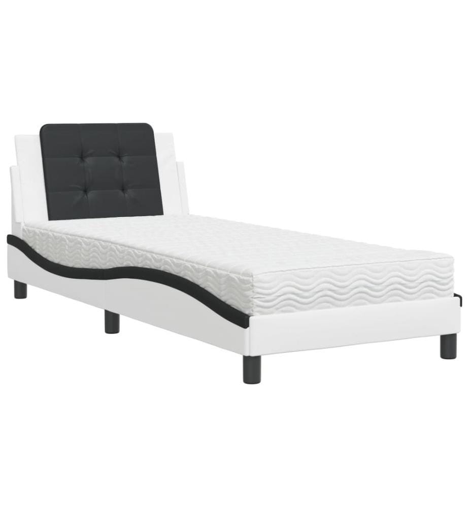 Bett mit Matratze Weiss und Schwarz 90x190 cm Kunstleder
