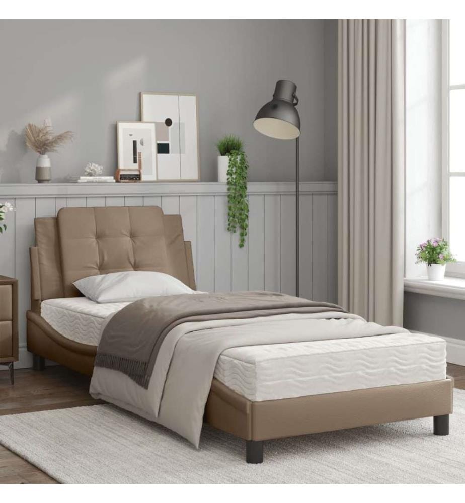 Bett mit Matratze Cappuccino-Braun 100x200 cm Kunstleder