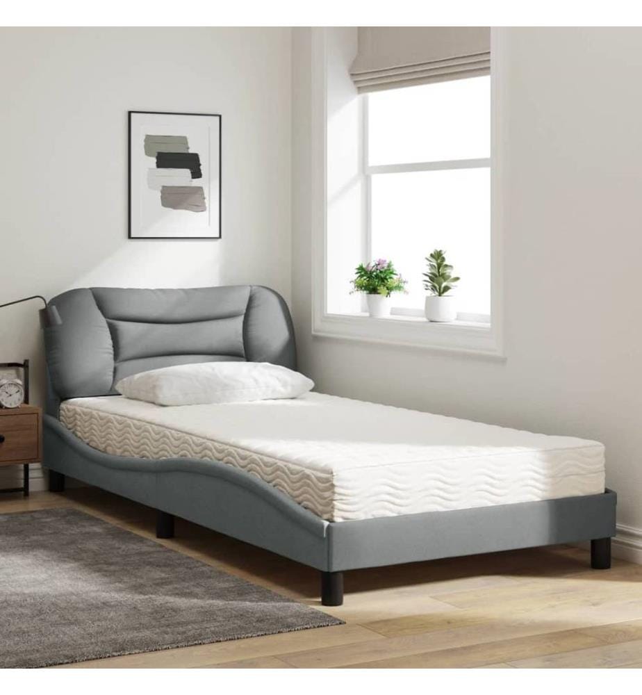 Bett mit Matratze Hellgrau 100x200 cm Stoff