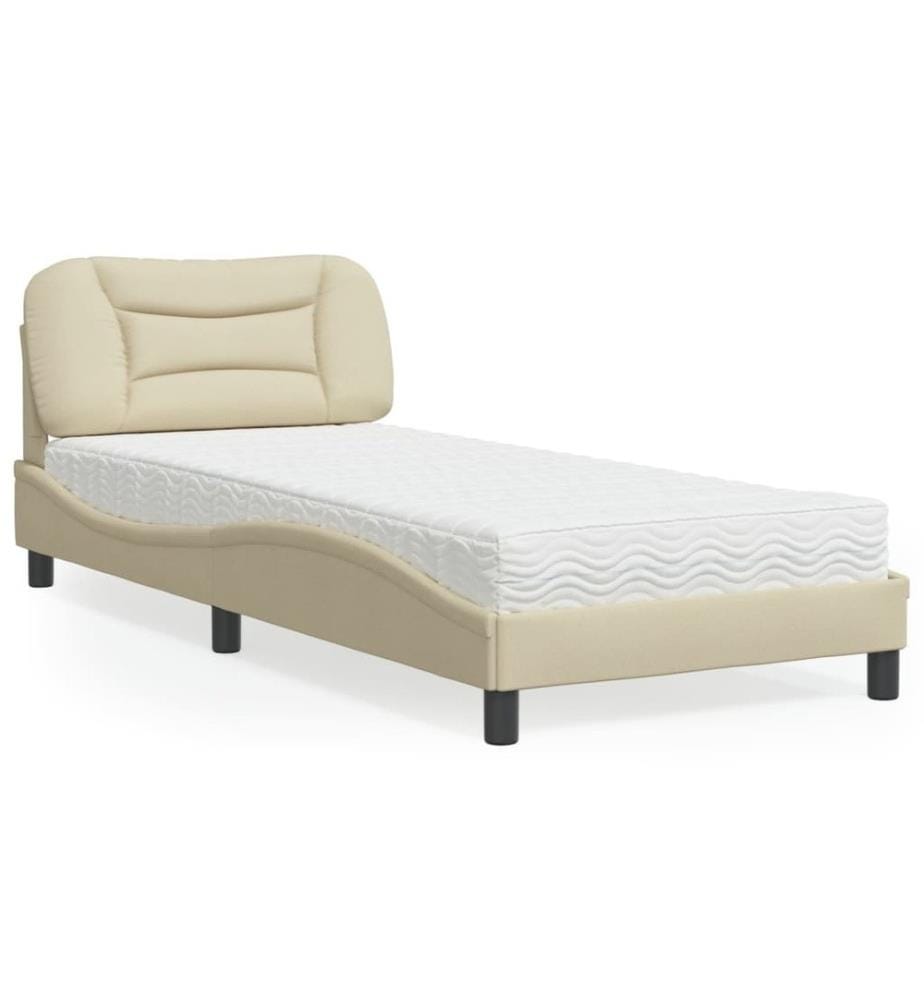 Bett mit Matratze Creme 90x200 cm Stoff