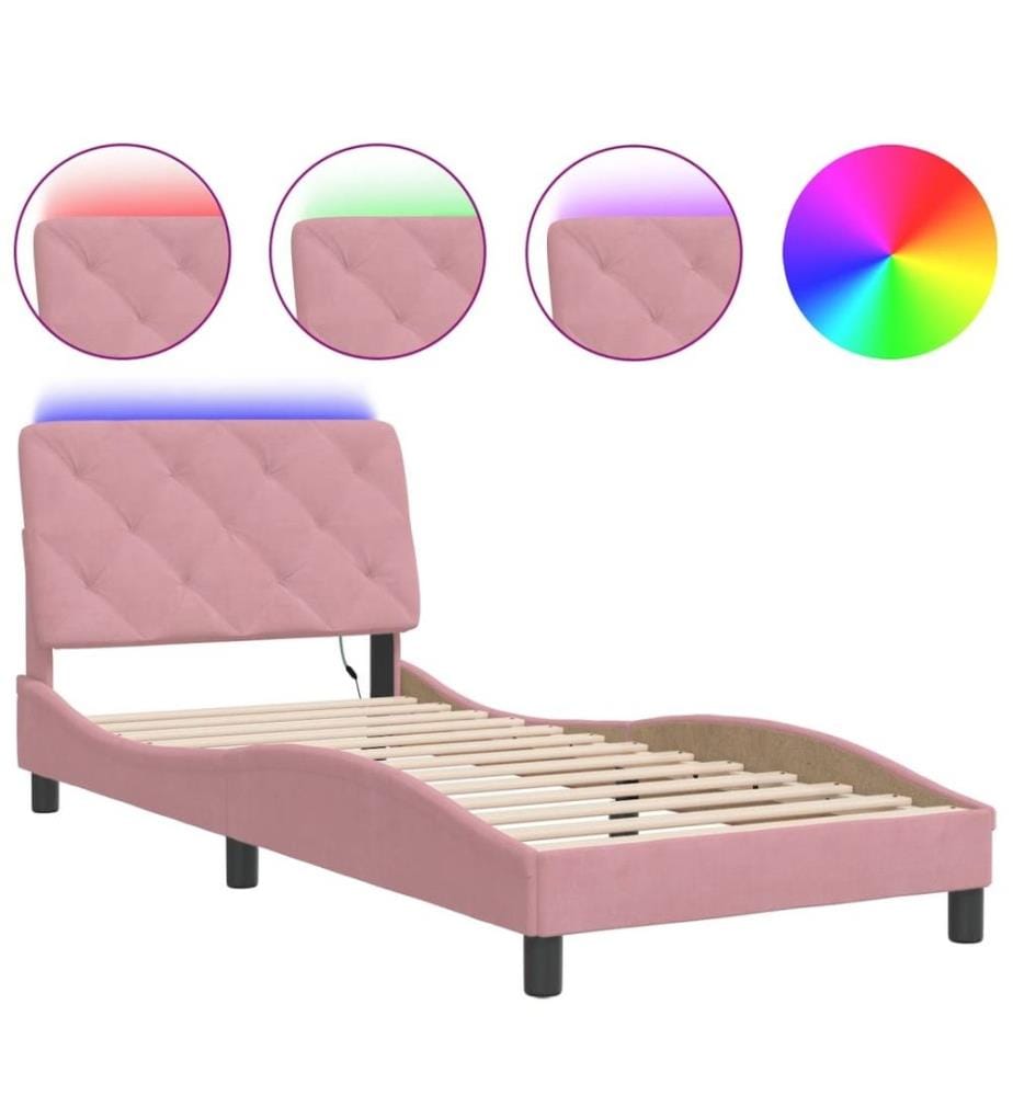 Bettgestell mit LED-Leuchten Rosa 90x190 cm Samt