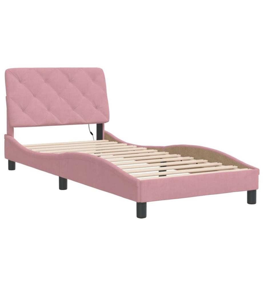 Bettgestell mit LED-Leuchten Rosa 90x190 cm Samt