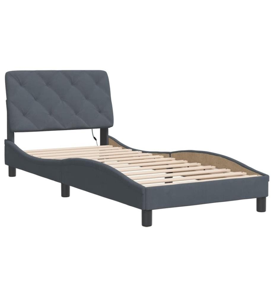 Bettgestell mit LED-Leuchten Dunkelgrau 90x190 cm Samt