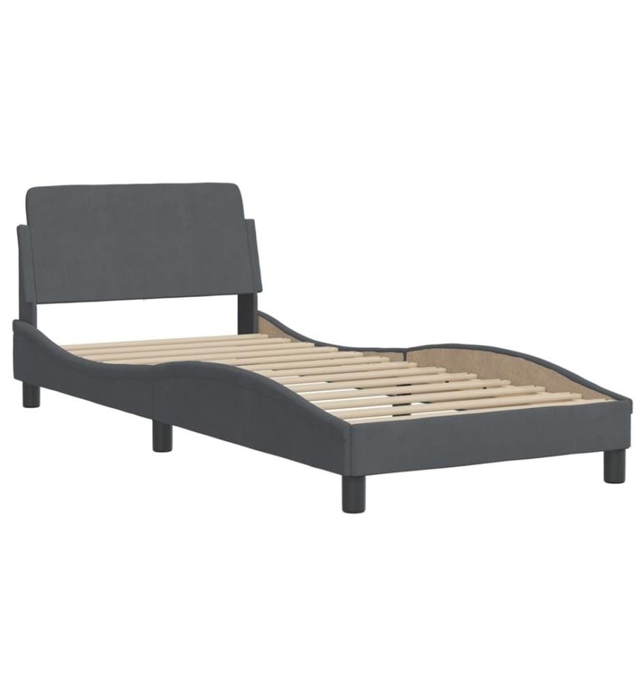 Bettgestell mit Kopfteil Dunkelgrau 90x190 cm Samt