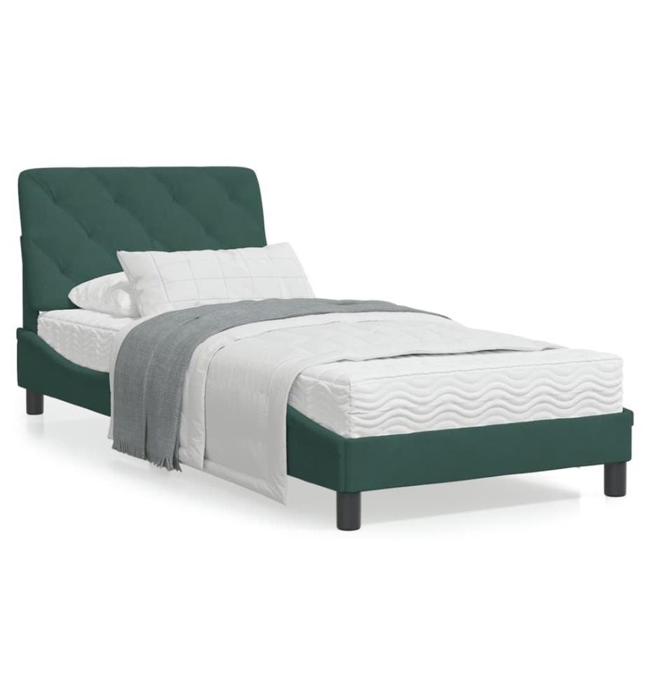 Bett mit Matratze Dunkelgrün 90x200 cm Samt
