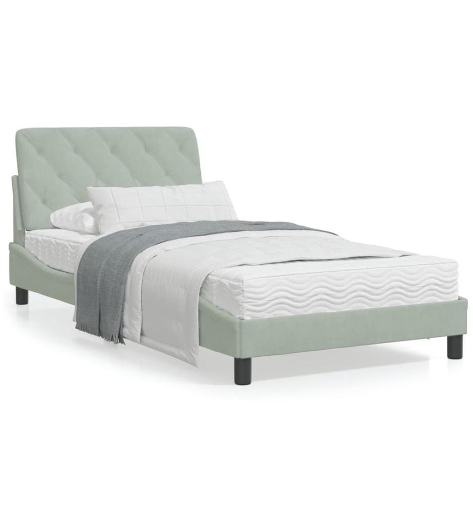 Bett mit Matratze Hellgrau 100x200 cm Samt