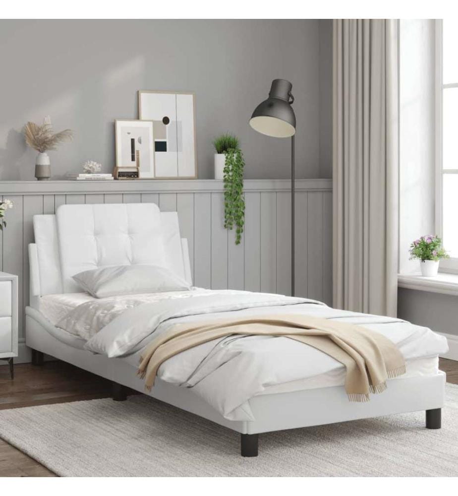 Bettgestell mit LED Weiss 90x190 cm Kunstleder