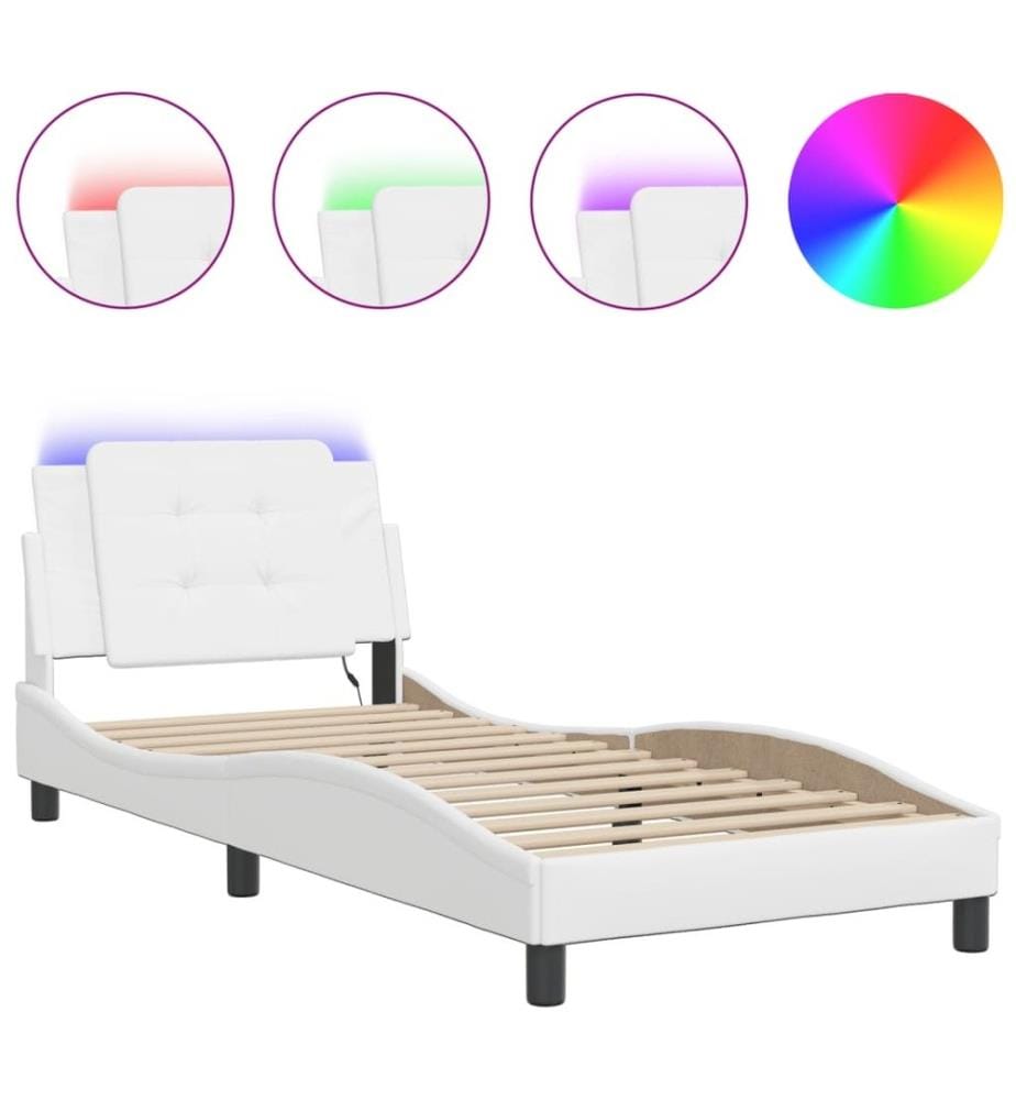 Bettgestell mit LED Weiss 90x200 cm Kunstleder