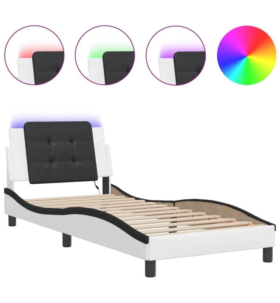 Bettgestell mit LED Weiss und Schwarz 90x200 cm Kunstleder