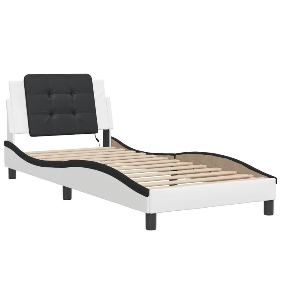 Bettgestell mit LED Weiss und Schwarz 90x200 cm Kunstleder