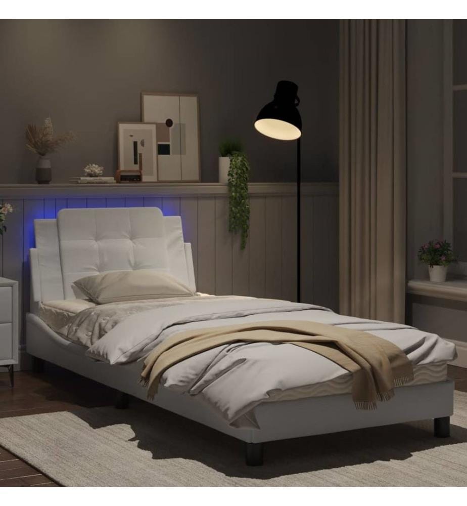 Bettgestell mit LED Weiss 80x200 cm Kunstleder
