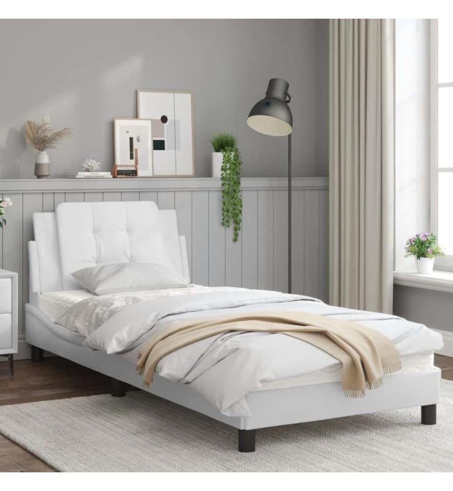 Bettgestell mit LED Weiss 80x200 cm Kunstleder