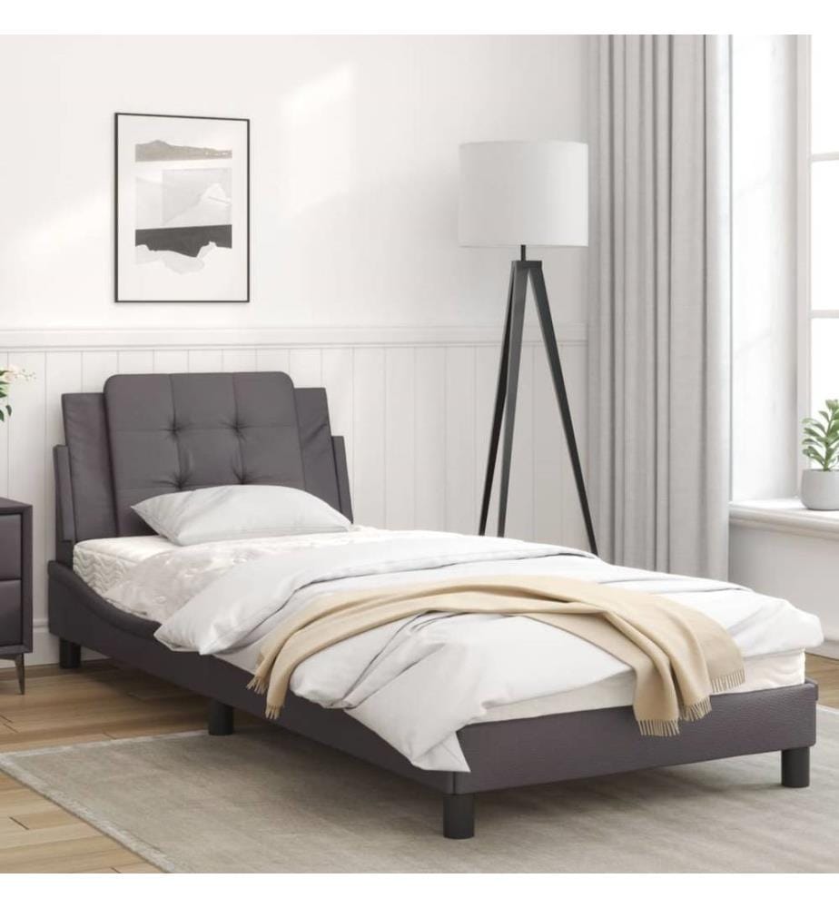 Bettgestell mit Kopfteil Grau 90x190 cm Kunstleder