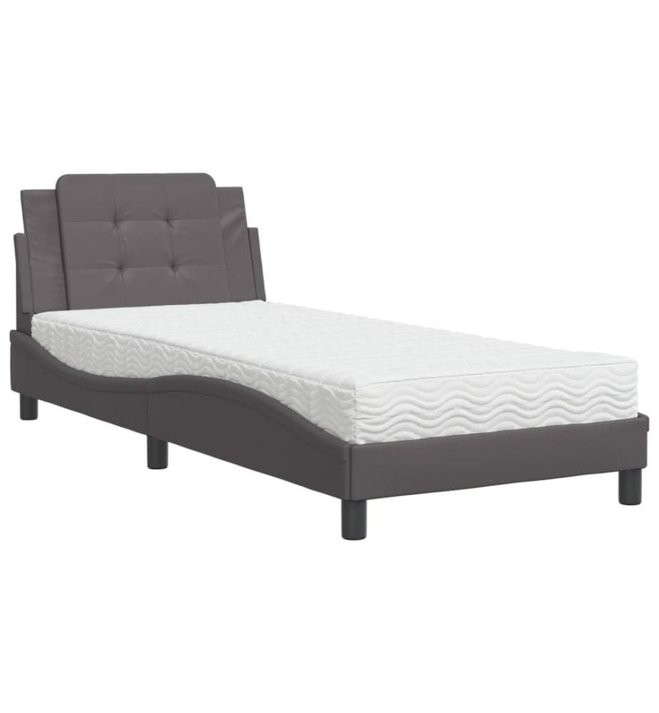 Bett mit Matratze Grau 100x200 cm Kunstleder