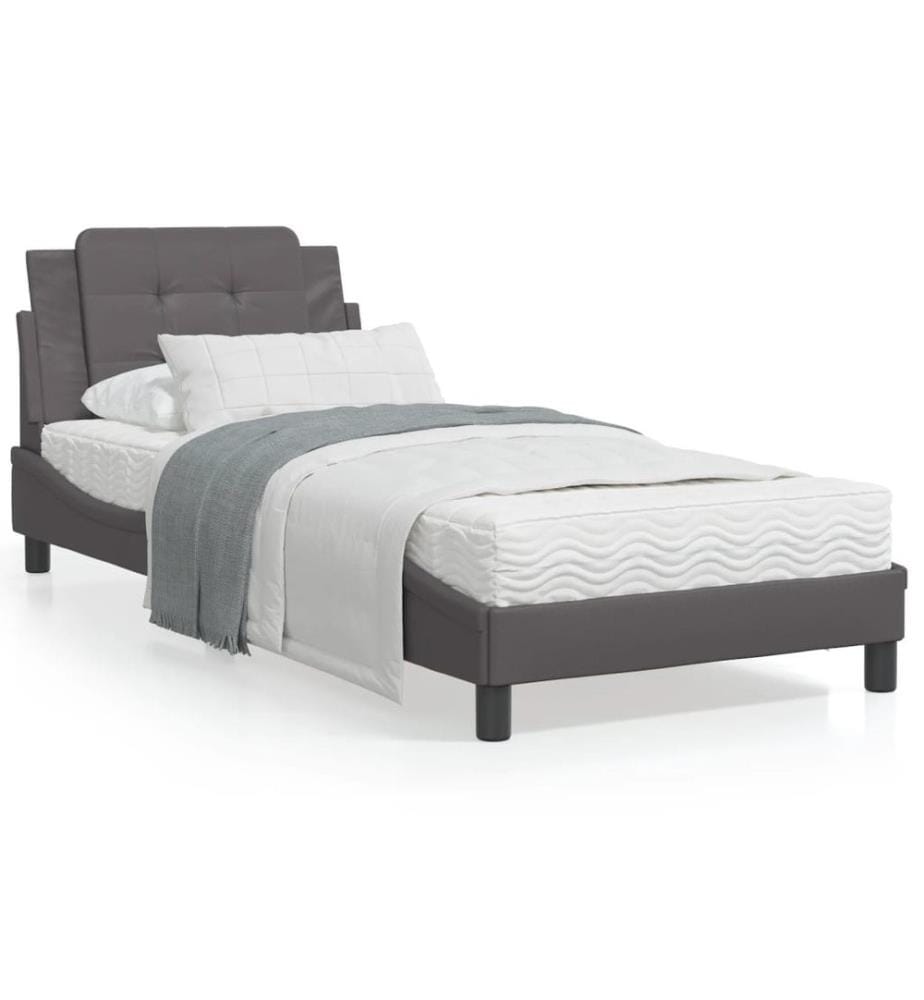 Bett mit Matratze Grau 90x190 cm Kunstleder