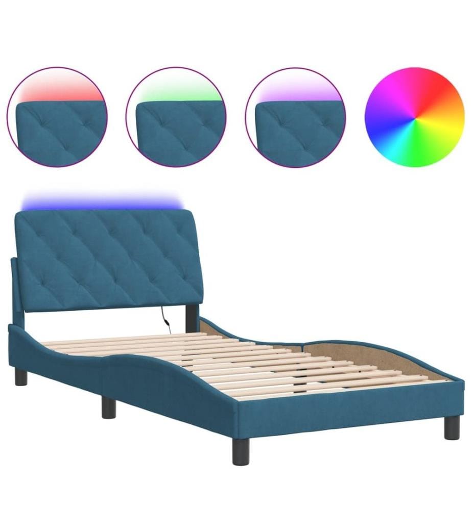 Bettgestell mit LED-Leuchten Blau 100x200 cm Samt