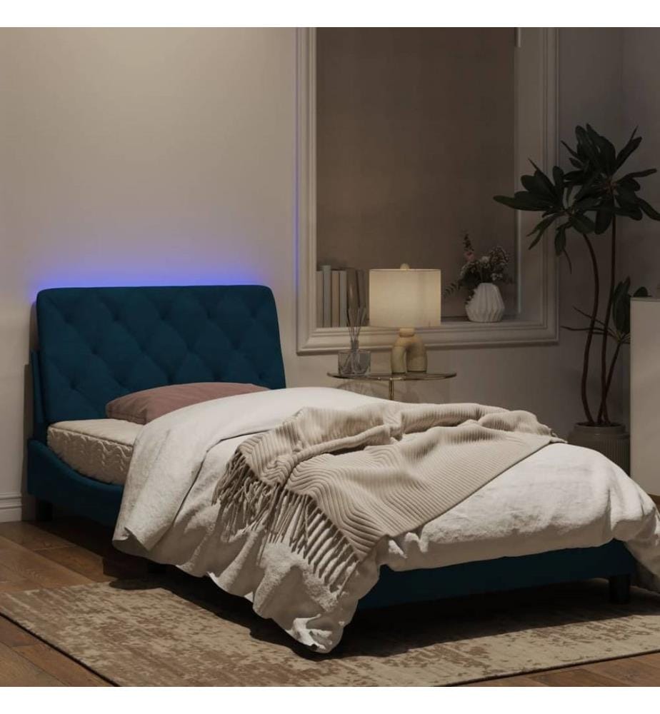 Bettgestell mit LED-Leuchten Blau 100x200 cm Samt