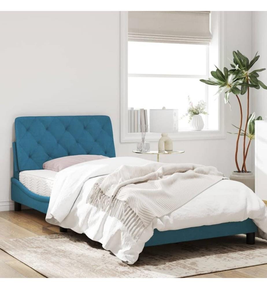 Bettgestell mit LED-Leuchten Blau 100x200 cm Samt