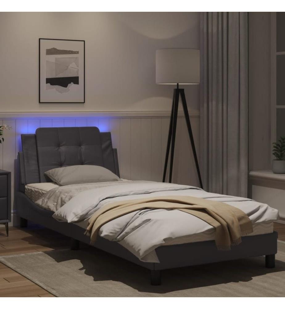 Bettgestell mit LED Grau 90x200 cm Kunstleder
