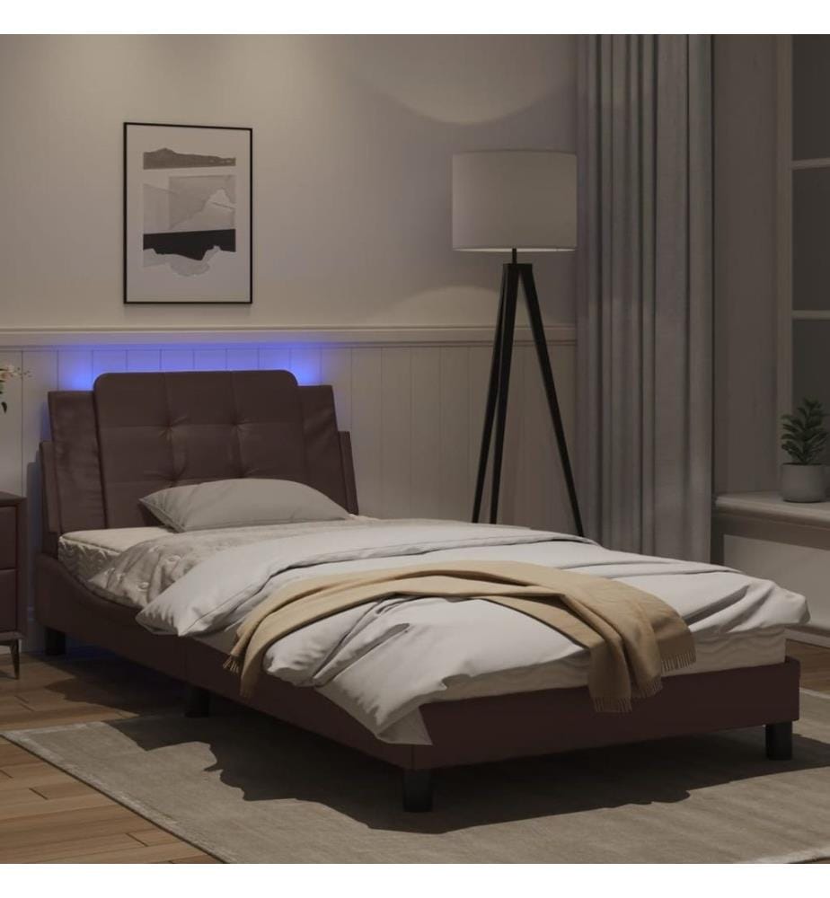 Bettgestell mit LED Braun 100x200 cm Kunstleder