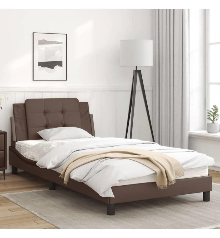 Bettgestell mit LED Braun 100x200 cm Kunstleder