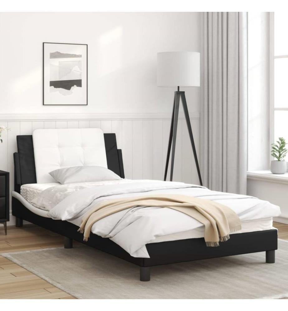 Bettgestell mit Kopfteil Schwarz und Weiss 100x200 cm Kunstleder