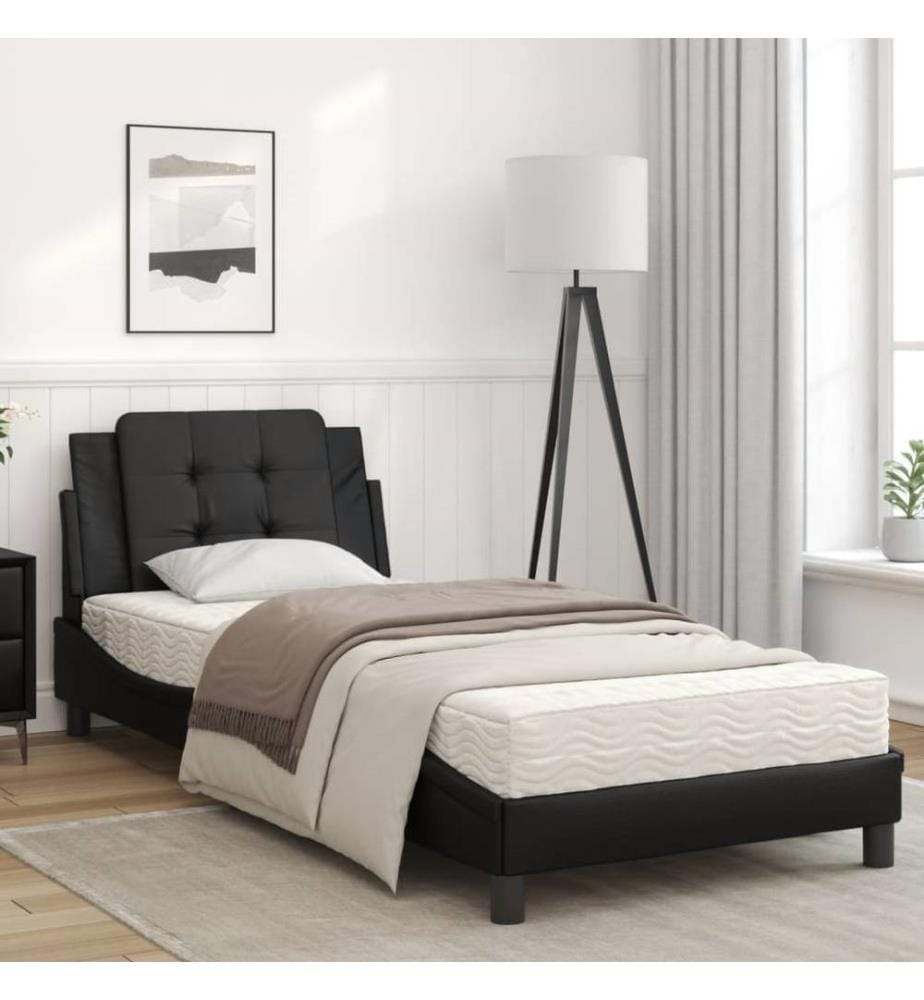 Bett mit Matratze Schwarz 100x200 cm Kunstleder